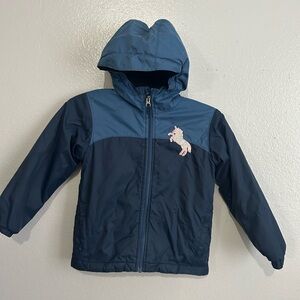 Blue Hooded Jacket with Unicorn Patch columbia 6/7